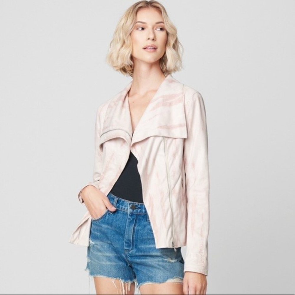 Blank NYC Tie Dye Drape Front Jacket Faux Suede Biker Moto Coat Pink Size XL NEW